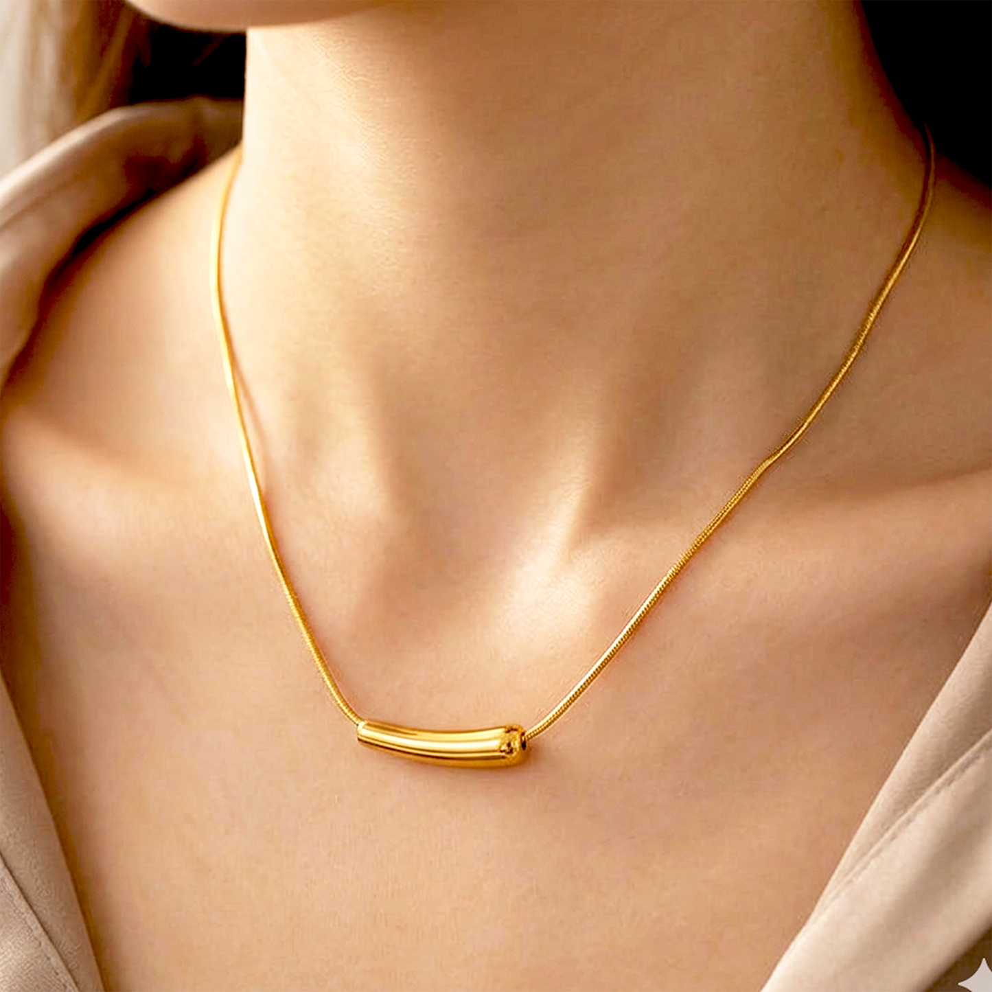 Golden Arc Snake Chain Necklace: Sculptural Minimalism &amp; Anti-Tarnish Durability