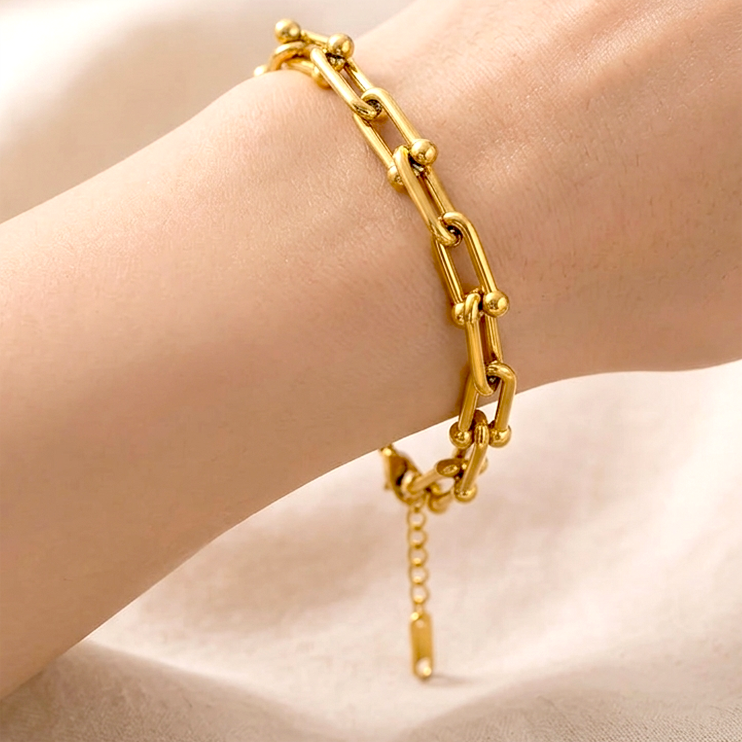 Golden Anti-Tarnish Stainless Steel Based U-Link Interlinked Bracelet for Girls