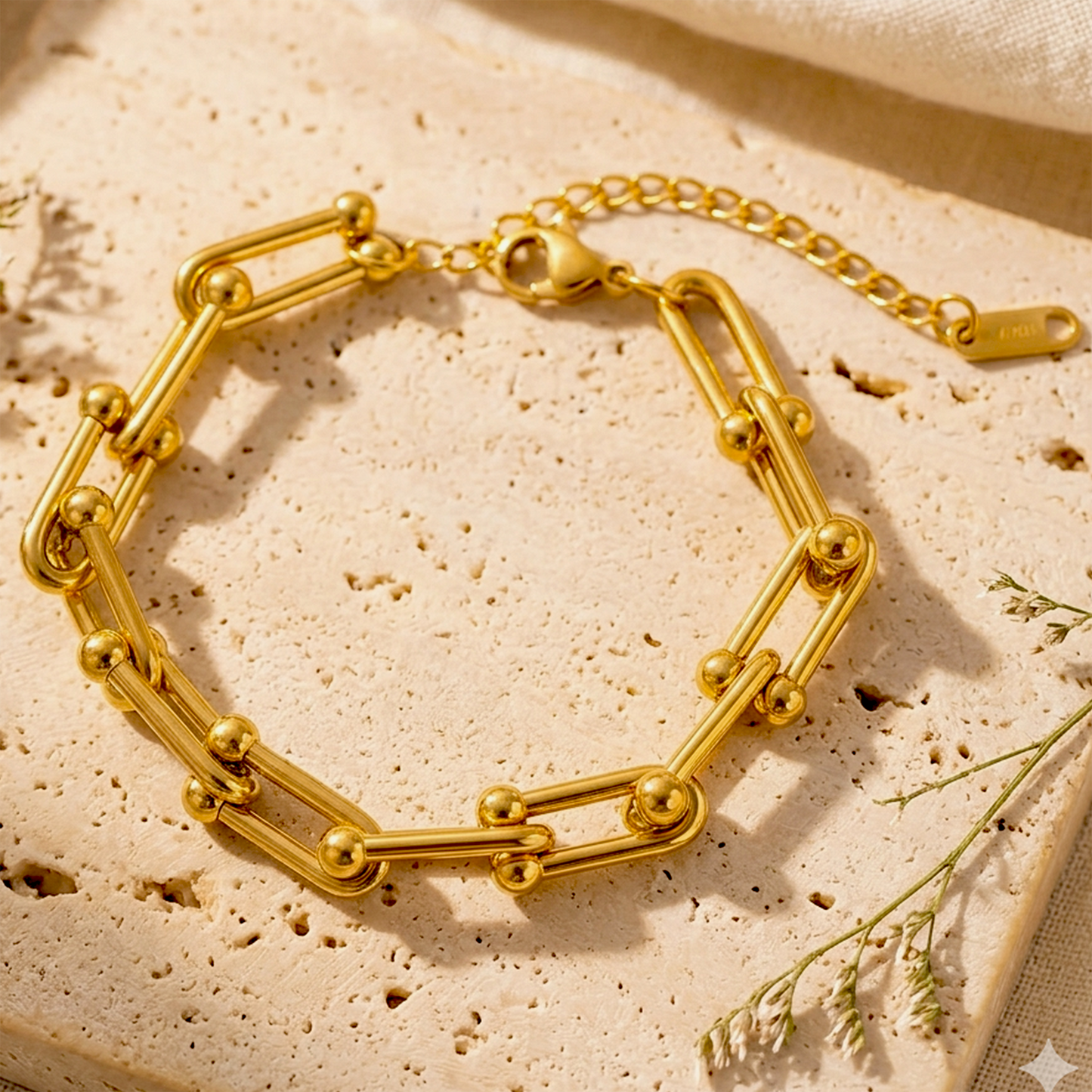 Golden Anti-Tarnish Stainless Steel Based U-Link Interlinked Bracelet for Girls