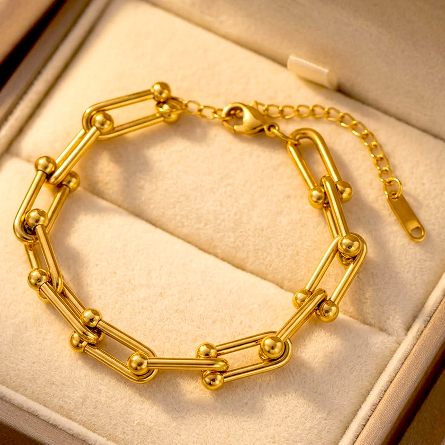 Golden Anti-Tarnish Stainless Steel Based U-Link Interlinked Bracelet for Girls