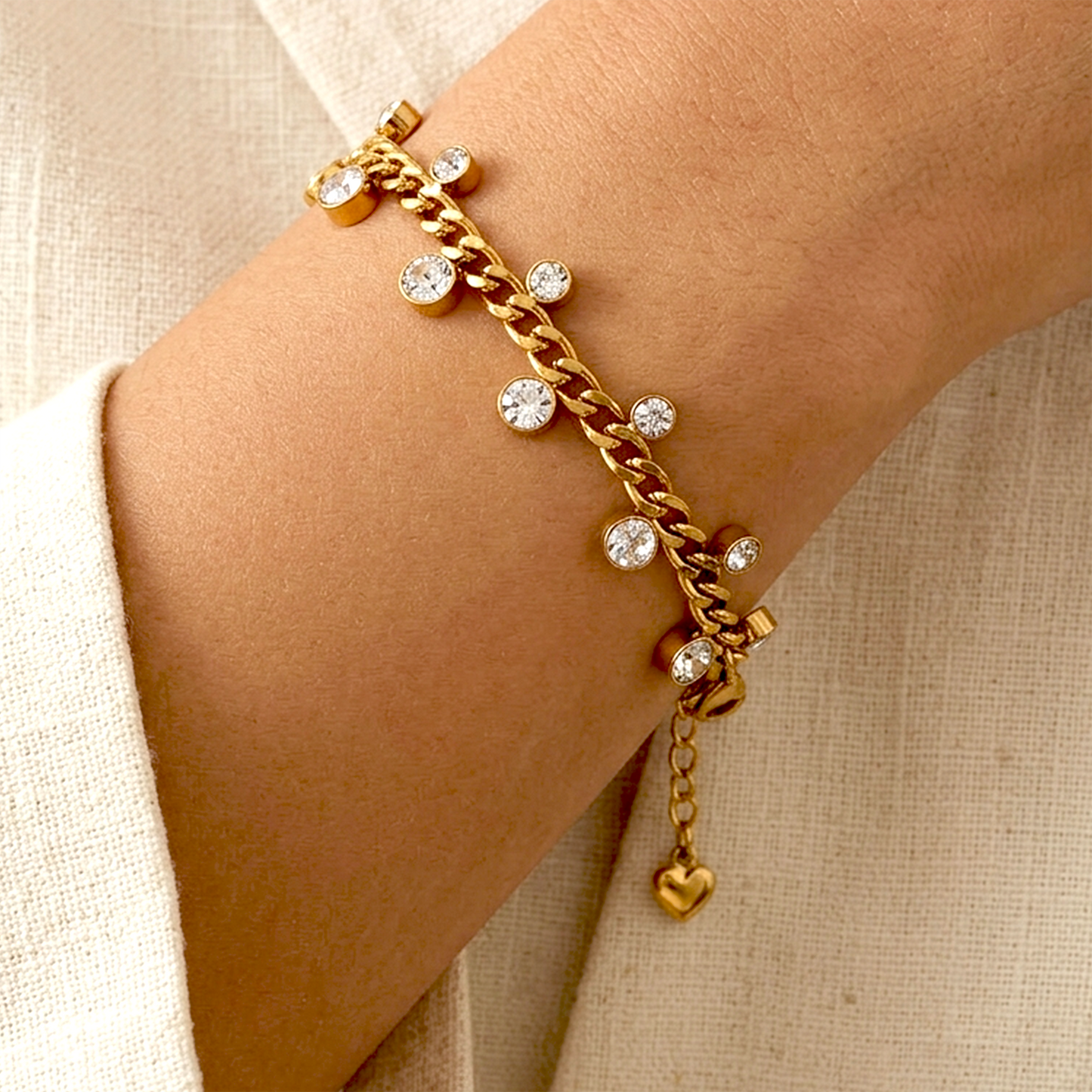 Golden Anti-Tarnish Stainless Steel Based Stone Studded Interlinked Bracelet for Girls