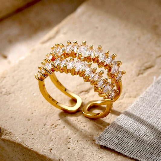 Gilded Glamour: Anti-Tarnish Dual-Row Baguette Eternity Ring