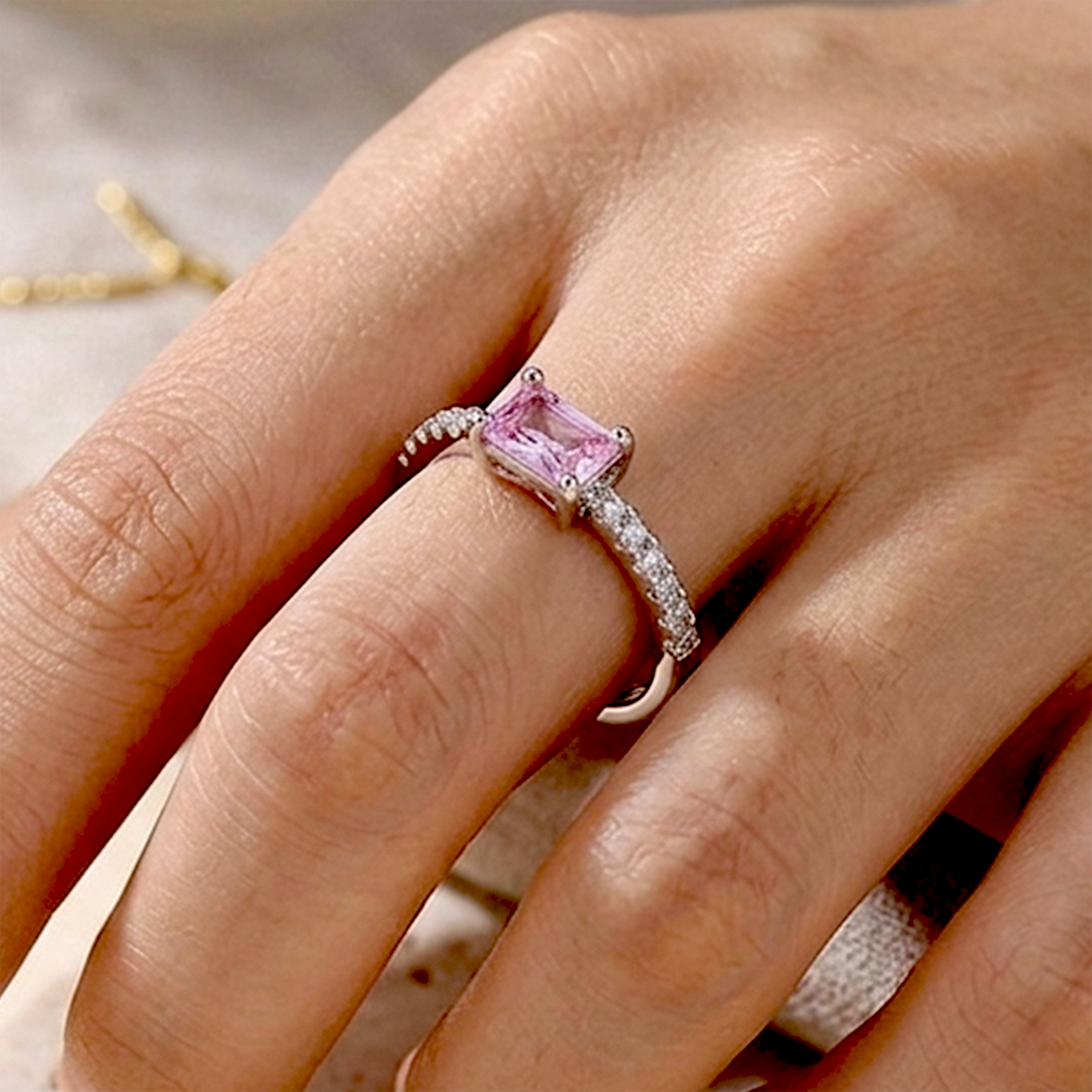 Pink Radiant Cut "Forever Glow" Anti-Tarnish Ring