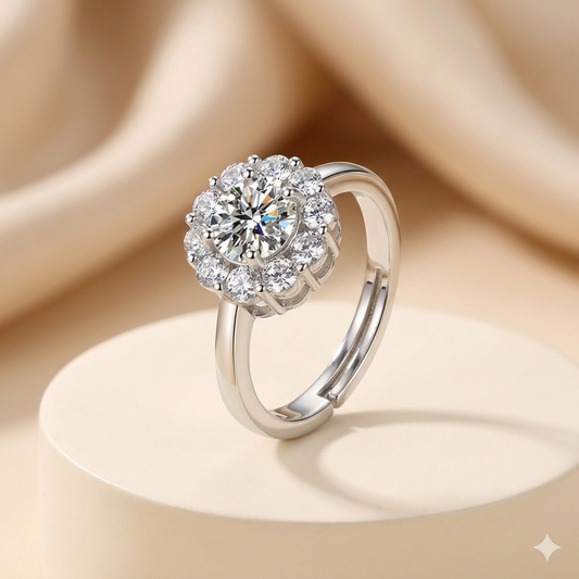 Floral Halo Brilliant-Cut Anti-Tarnish Ring