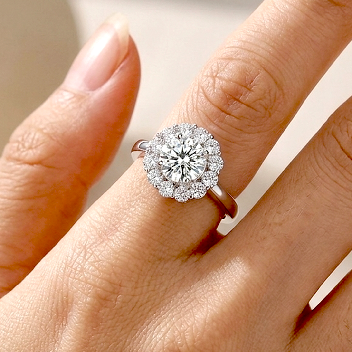 Floral Halo Brilliant-Cut Anti-Tarnish Ring