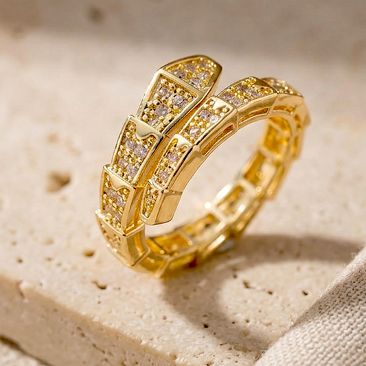Golden Serpentine Pavé Anti-Tarnish Wrap Ring