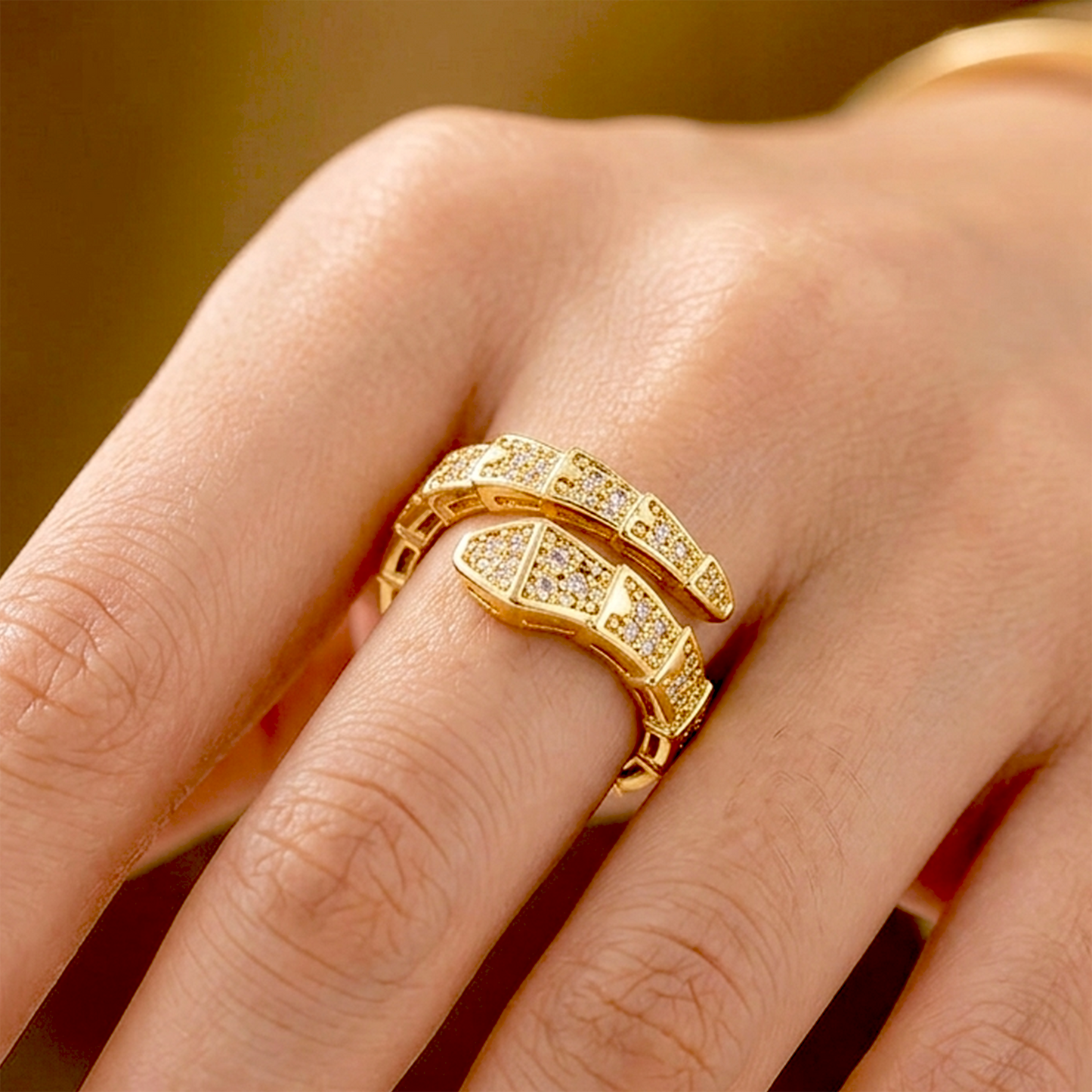 Golden Serpentine Pavé Anti-Tarnish Wrap Ring