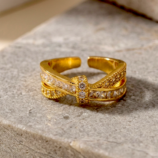 Golden Ribbon Bow Adjustable Anti-Tarnish Ring