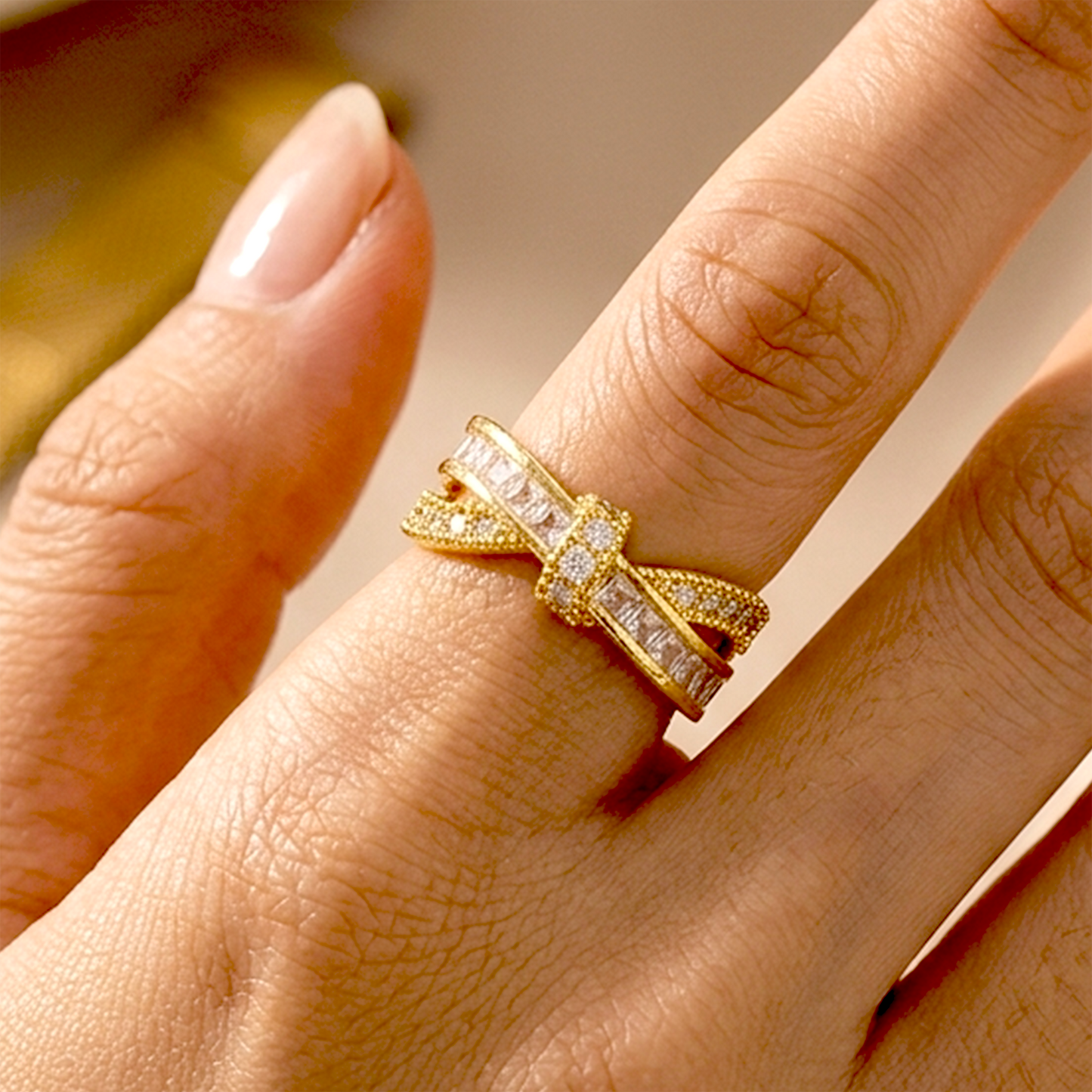 The Golden Empress Cross Ring | Adjustable Pavé Band
