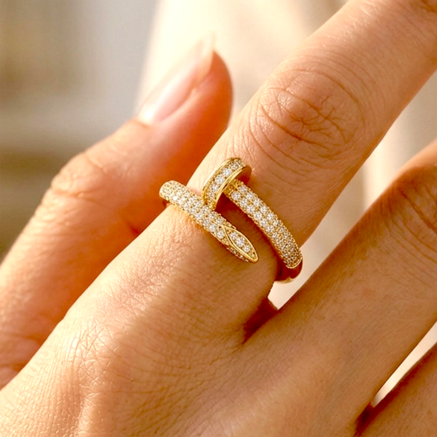 The Aurelia Nail Ring | Gold Pavé Wrapped Statement Ring