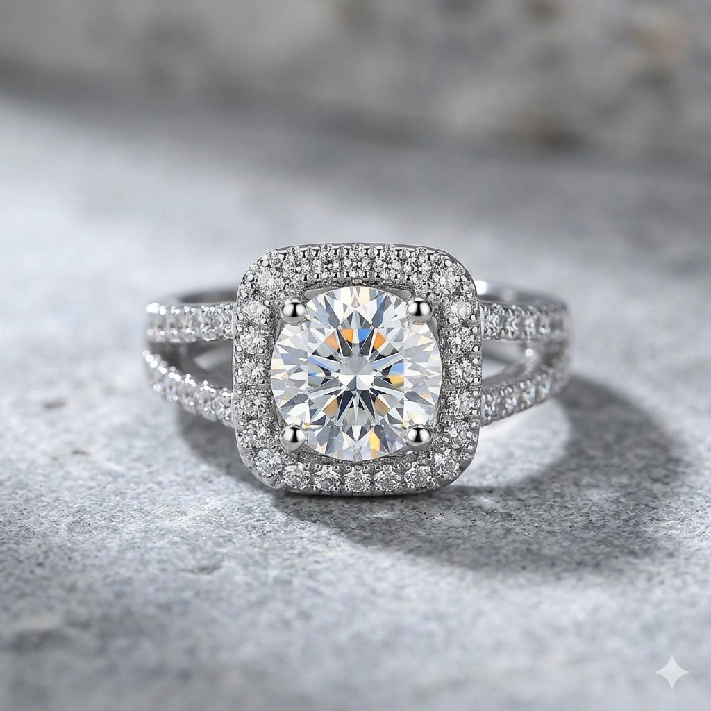 Radiant Cushion Halo Split-Shank Ring | Adjustable & Anti-Tarnish