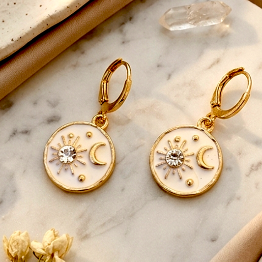 Midnight Muse Celestial Drop Earrings – 18K Gold Plated Anti-Tarnish Enamel Coin Hoops