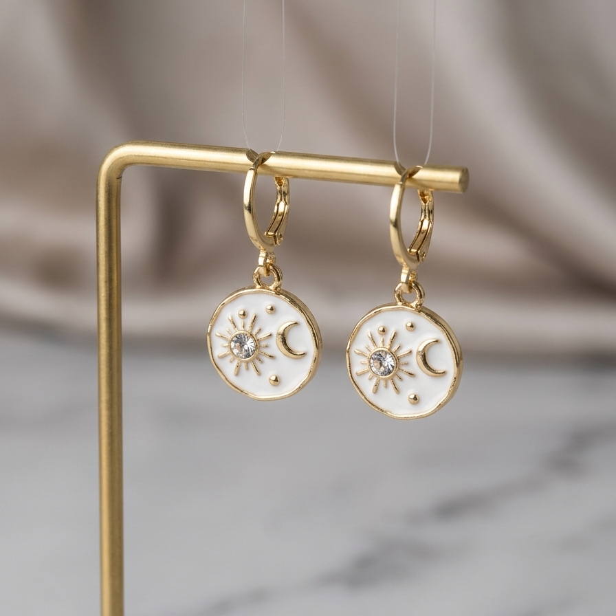 Midnight Muse Celestial Drop Earrings – Anti-Tarnish Enamel Coin Hoops