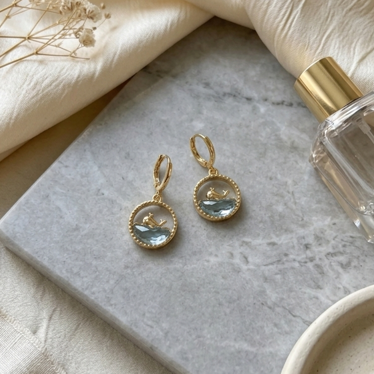 Coastal Whale Ocean Drop Earrings | Minimalist Lightweight Marine Life Jewelry