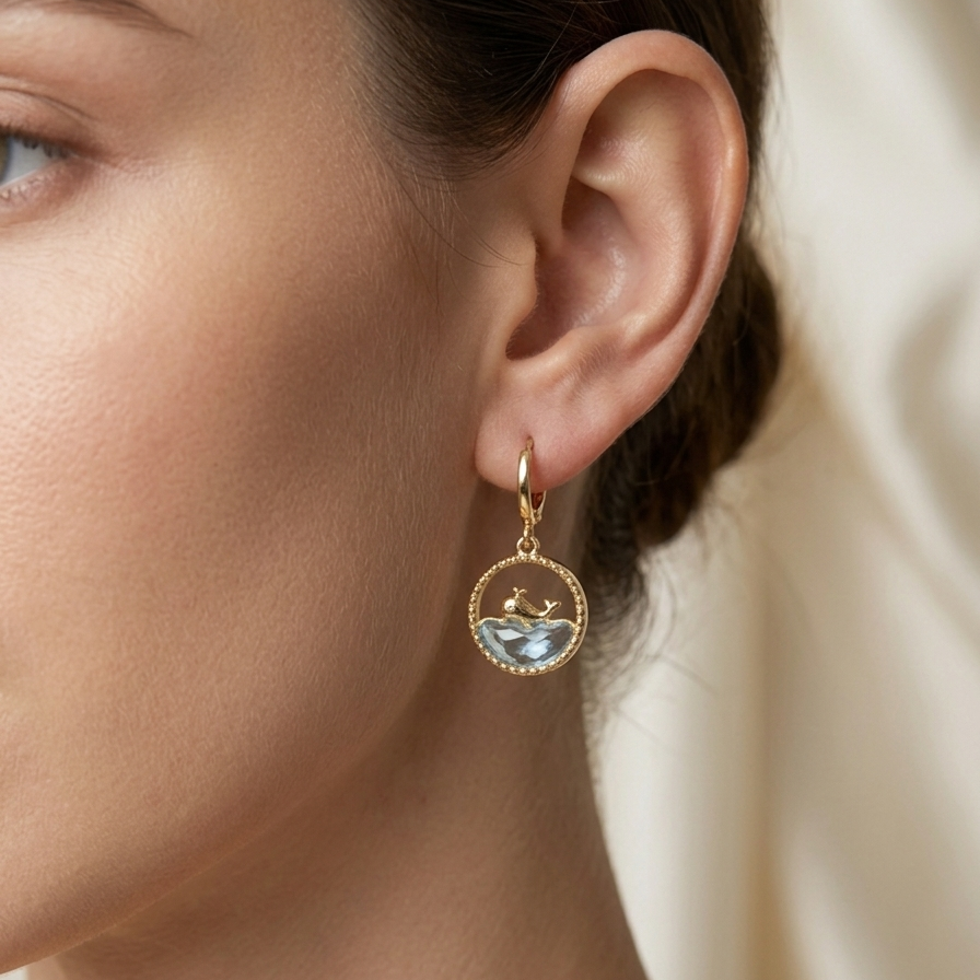 Coastal Whale Ocean Drop Earrings | Minimalist Lightweight Marine Life Jewelry