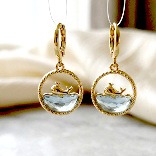 Artisan Anti-Tarnish Charm Huggies – Golden Plated Celestial Sun &amp; Nautical Whale Drop Earrings