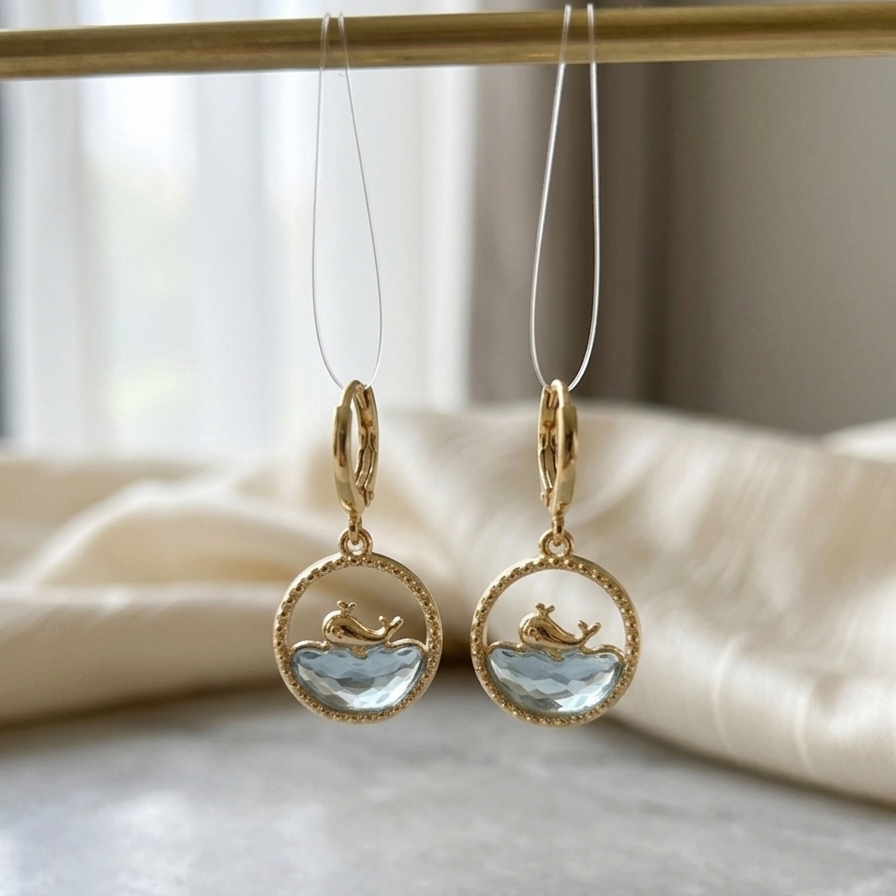 Coastal Whale Ocean Drop Earrings | Minimalist Lightweight Marine Life Jewelry