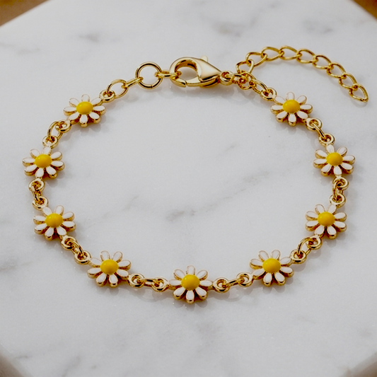 Golden Anti-Tarnish Stainless Steel Based Enamel Daisy Flower Bracelet for Girls