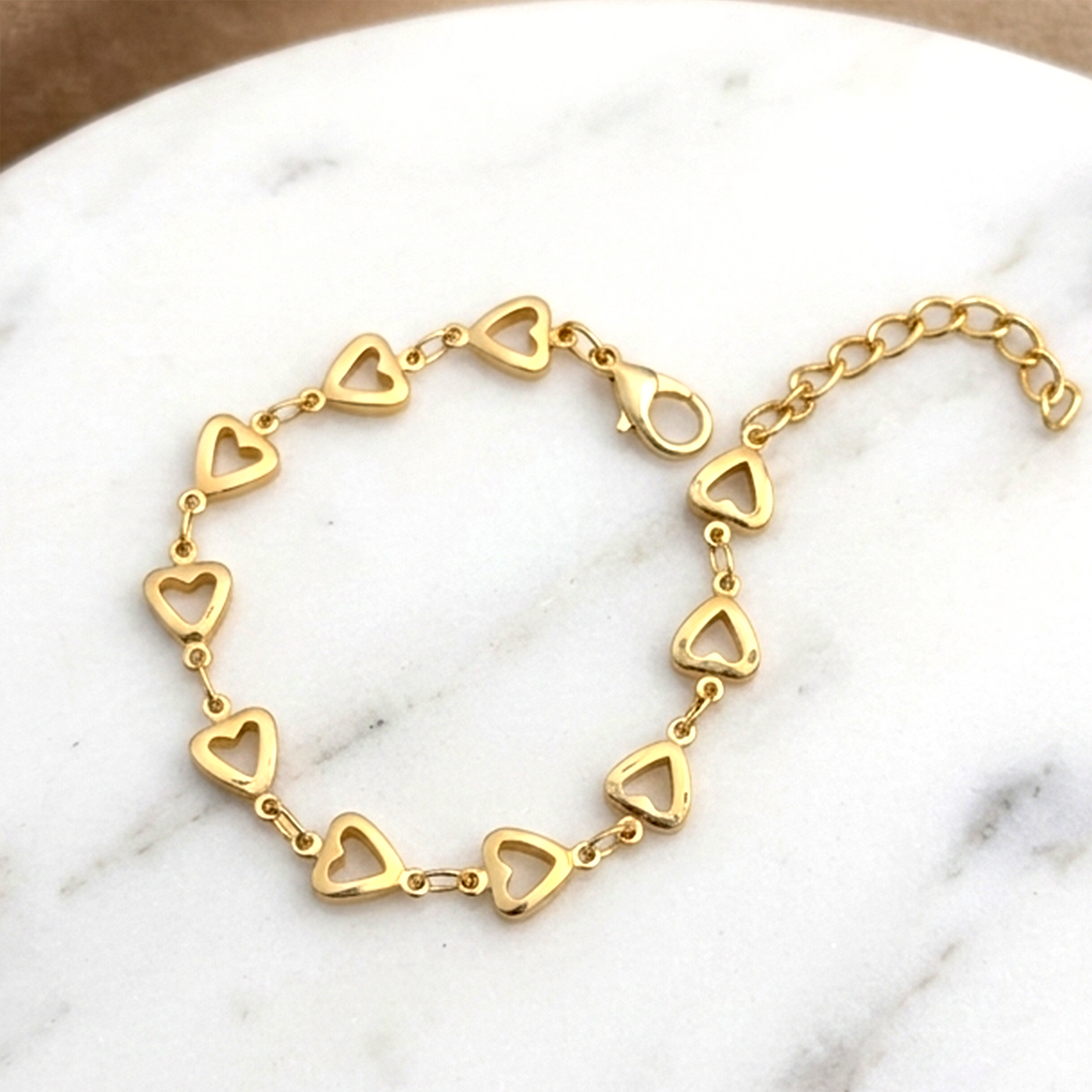 Anti-Tarnish Dainty Open Heart Bracelet | Gold Chain Link