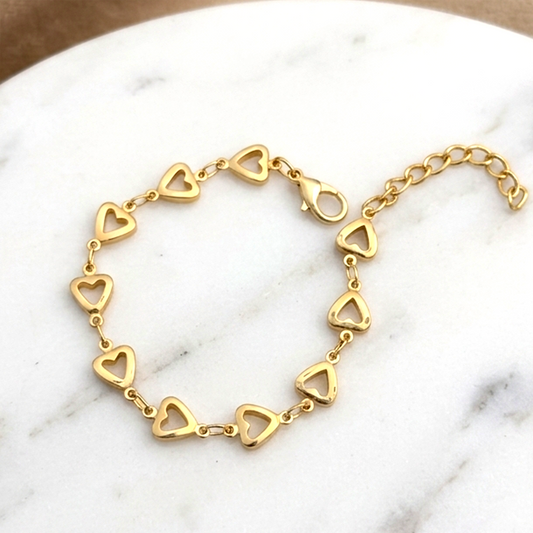 Anti-Tarnish Dainty Open Heart Bracelet | Gold Chain Link