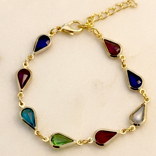 Dainty Rainbow Teardrop Bracelet | Anti-Tarnish Gold Chain