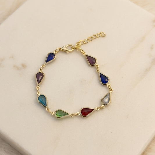 Dainty Rainbow Teardrop Bracelet | Anti-Tarnish Gold Chain