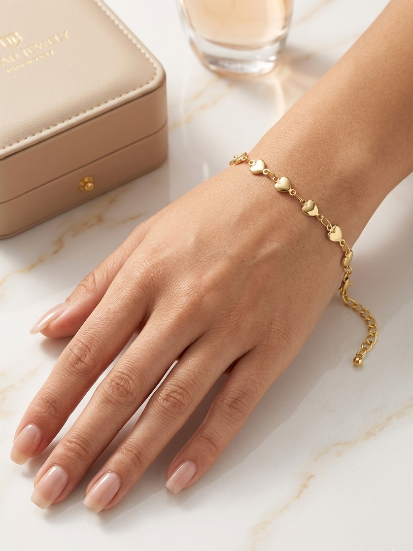 Dainty Gold Heart Chain Bracelet – Adjustable Love Charm Bracelet