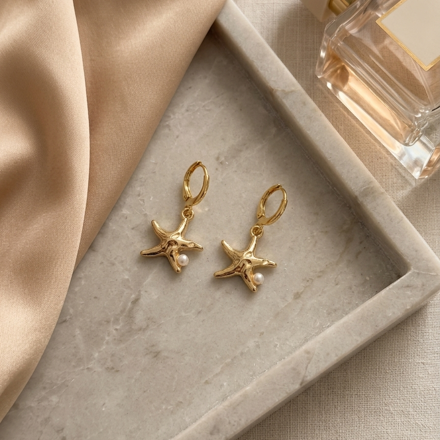 Coastal Starfish Leverback Drop Earrings | Lightweight Secure Leverback Everyday Summer Earrings