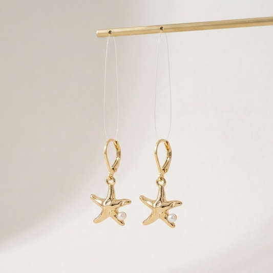 Coastal Starfish Leverback Drop Earrings | Lightweight Secure Leverback Everyday Summer Earrings