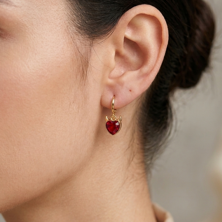 Gothic Devil Heart Huggie Drop Earrings | Lightweight Playful Valentines Gift Jewelry