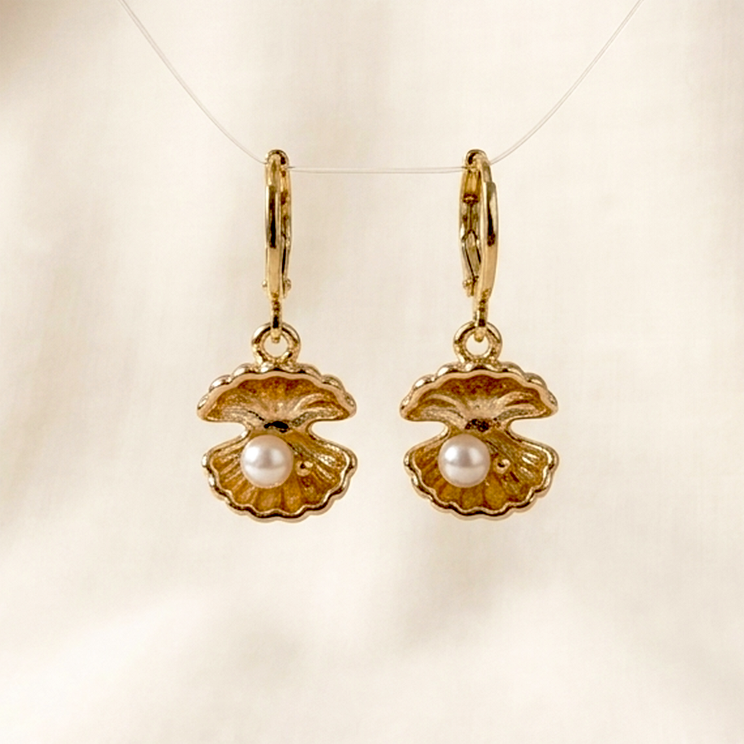 Luxe Anti-Tarnish Huggie Collection – Golden Plated Solstice Sunburst &amp; Pearl-in-Shell Drop Earrings