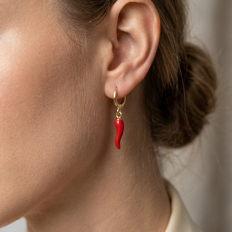 Gold Red Chili Pepper Earrings | Lightweight Secure Huggie Statement Jewelry