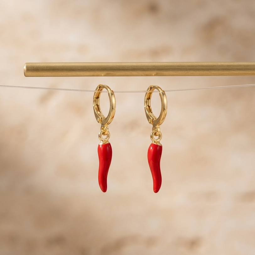 Gold Red Chili Pepper Earrings | Lightweight Secure Huggie Statement Jewelry