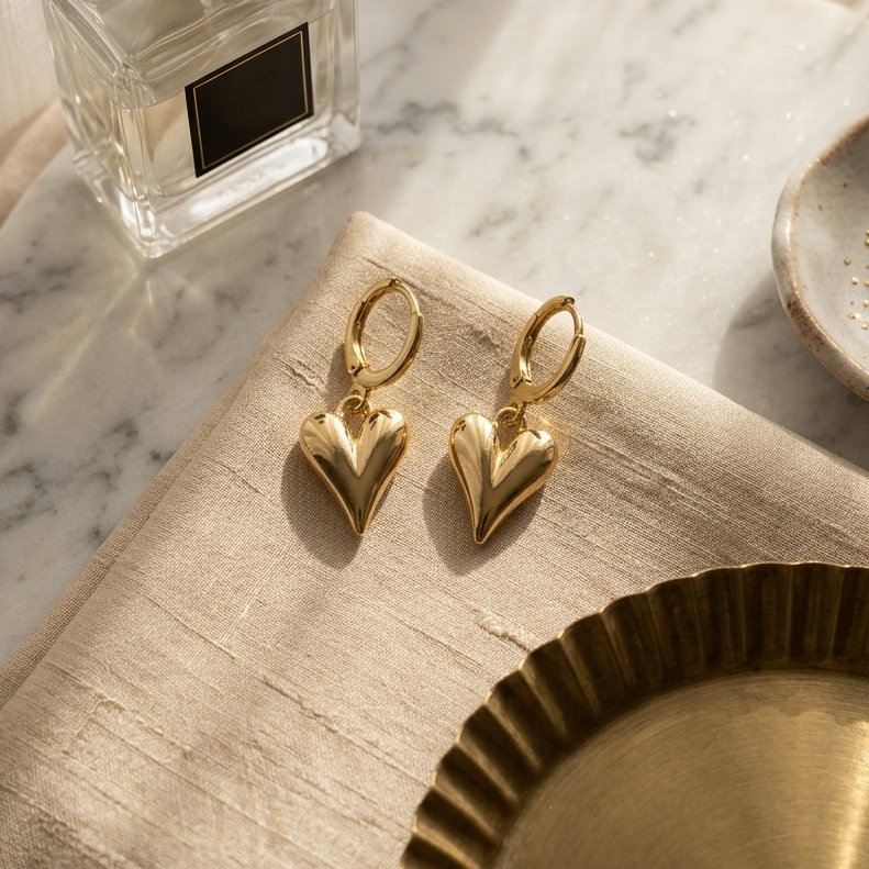 Minimalist Puffy Heart Huggie Drop Earrings | Lightweight Secure Huggie Everyday Valentine Gift Jewelry