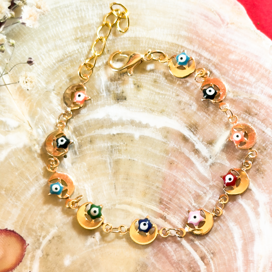Golden Anti-Tarnish Stainless Steel based Multi-Coloured Evil Eye Bracelet 12