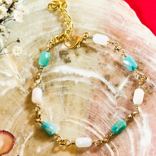 Golden Anti-Tarnish Stainless Steel based coloured stone bracelet 14