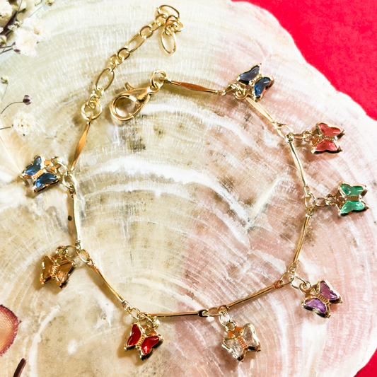 Golden Anti-Tarnish Stainless Steel Based Multi-Coloured Butterfly Bracelet 15