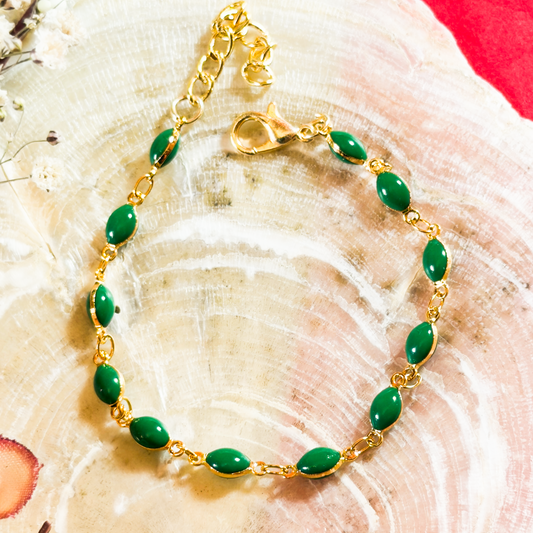 Golden Anti-Tarnish Stainless Steel Based Emerald Look-Alike Bracelet 16