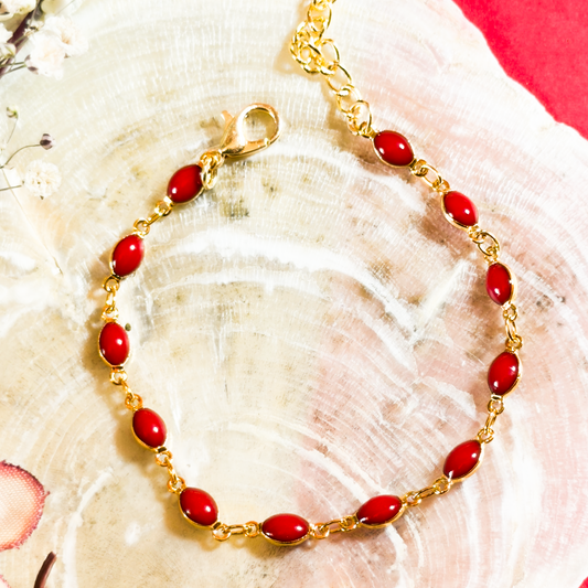 Golden Anti-Tarnish Stainless Steel Based Red Stone Studded Bracelet 18