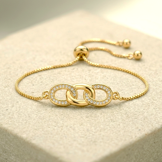 Golden Anti-Tarnish Stainless Steel Based Stone Studded Interlinked Bracelet 21