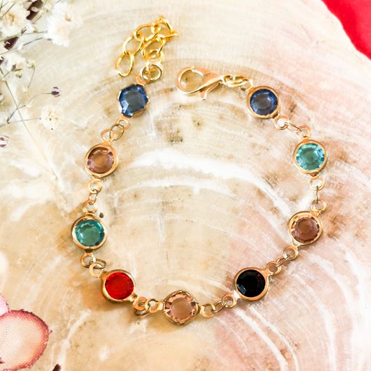 Multi-Coloured Stone Studded Anti-Tarnish Stainless Steel Bracelet 8