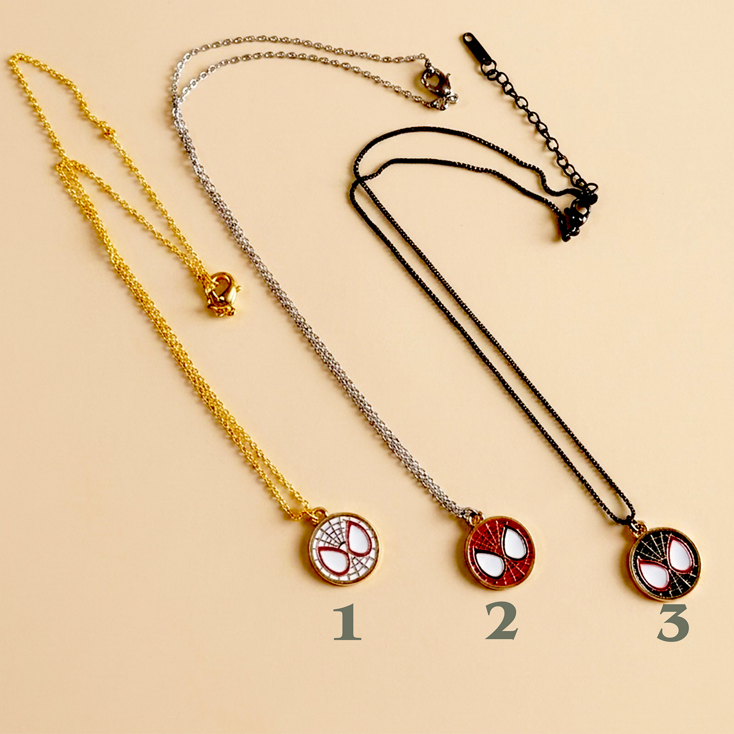Spider-Man: Brand New Day Enamel Pendant Necklace | Minimalist Spidey Mask Neck Piece in Gold, Silver & Gunmetal Black
